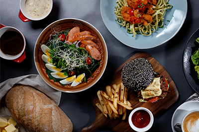 hearty lunch with gourmet coffee at cosy cafe
